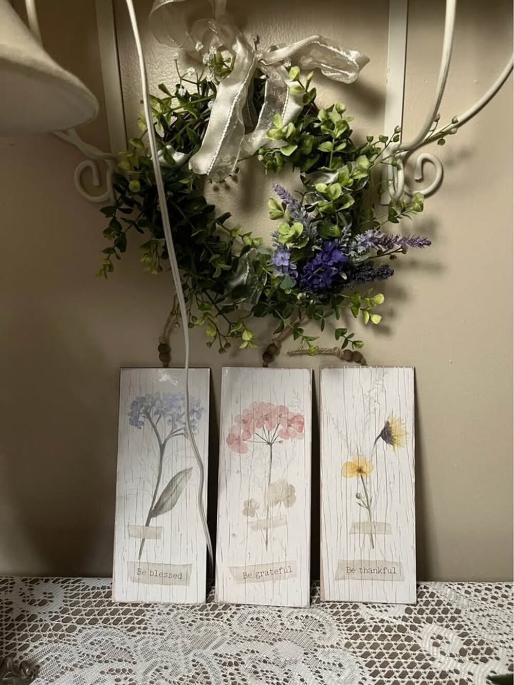 Set of 3 Inspirational Floral Wooden Wall Signs ~ 10” x 4” each